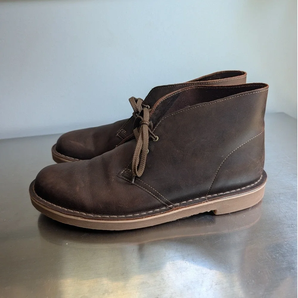 Clarks Mens Chukka Desert Boots Dark Brown Beeswax Leather Size 11